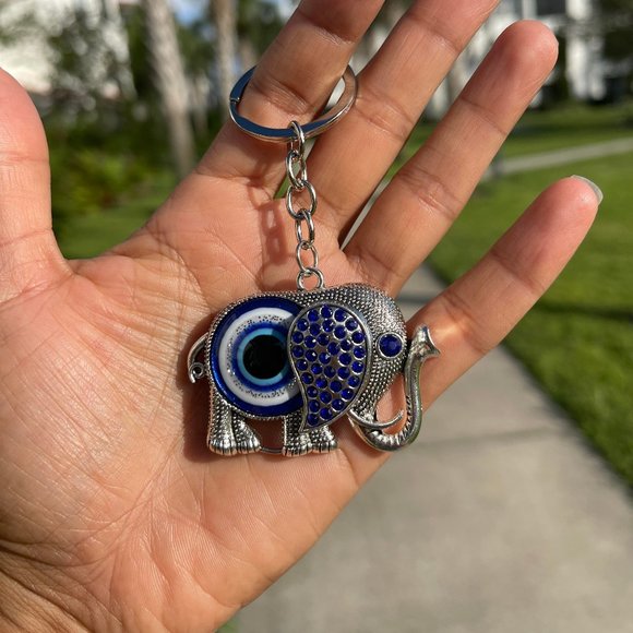 Stainless Steel Keychain Evil Elephant Turkish Eye Keyring Small Gift - Picture 2 of 3